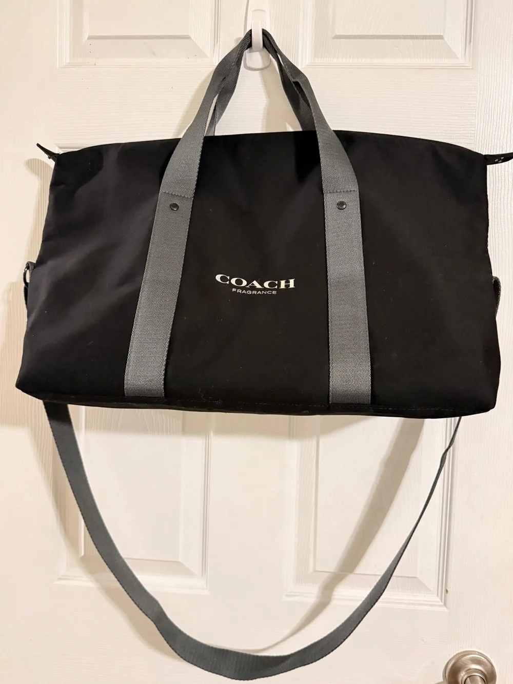 COACH Black Duffel with Gray Straps